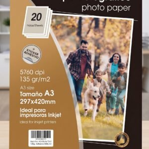 Papel Fotográfico Adhesivo Brilloso A3 (135g) - Paquete de 20 Hojas